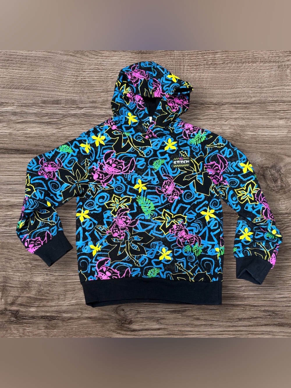 EUC Disney STITCH Kids Neon Hoodie Size 5/6